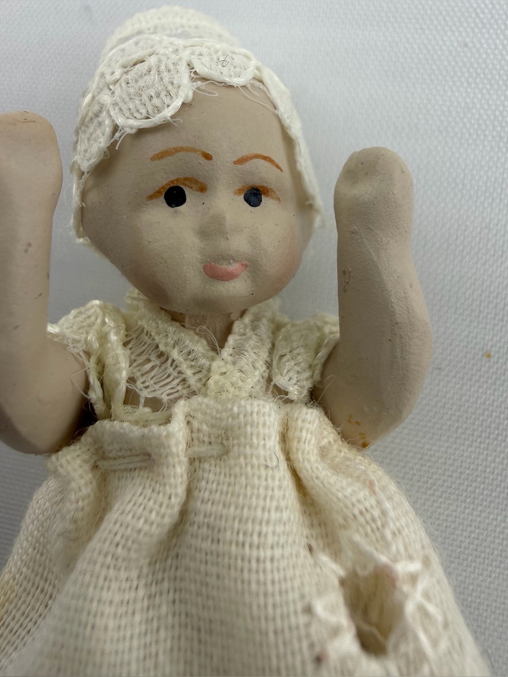 Vintage Cloth and Porcelain Baby Doll in Cream Dress
